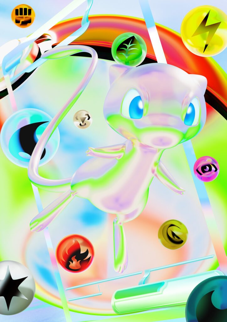 Mew ilustrado en el key visual oficial del set Pokemon TCG 30th Celebration
