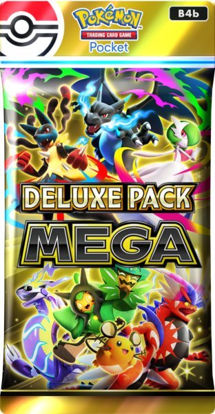 Sobre de Deluxe Pack Mega, la nueva expansion de Pokemon TCG Pocket con Mega Charizard X ex, Mega Lucario ex y Mega Altaria ex