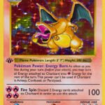 Charizard del Base Set de Pokemon TCG, ilustrado por Mitsuhiro Arita en 1996