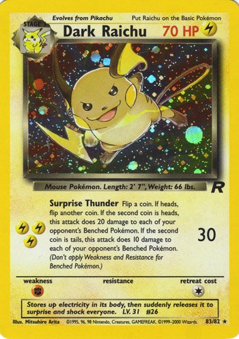 Carta secreta Dark Raichu 83/82 del set Team Rocket del Pokémon TCG