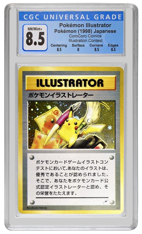 Carta Pikachu Illustrator de 1998 certificada por CGC, la pieza mas rara del Pokemon TCG
